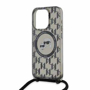Karl Lagerfeld IML Crossbody Monogram Karl & Choupette Head MagSafe Case for iPhone 15 Pro - Black