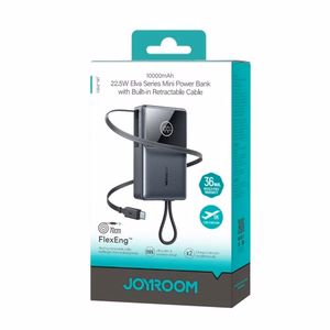 Joyroom JR-PR1 10000mAh 22.5W Powerbank sisäänrakennetulla sisäänvedettävällä USB-C-kaapelilla - musta