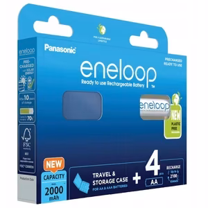 Ladattavat paristot PANASONIC ENELOOP AA 2000 mAh 4 kpl + kotelo (BK-3MCDE/4CP+CASE)