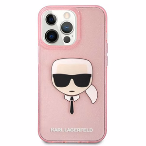 Karl Lagerfeld Glitter Karl's Head Kotelo iPhone 13 Pro Max - vaaleanpunainen