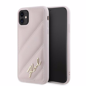 Karl Lagerfeld Diagonal Quilted Script Suojakuori iPhone 11 / Xr:lle - vaaleanpunainen