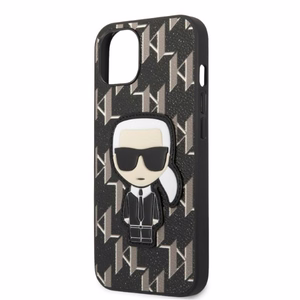 Karl Lagerfeld KLHCP13SPMNIKBK iPhone 13 mini 5.4" kovakuori musta/musta Monogram Ikonik Patch