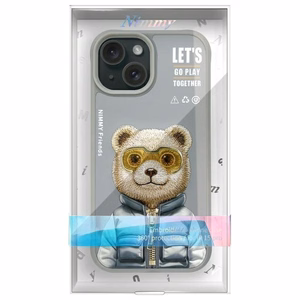 Nimmy Cool&Cute 2.0 Bear Suojakuori iPhone 15:lle - harmaa