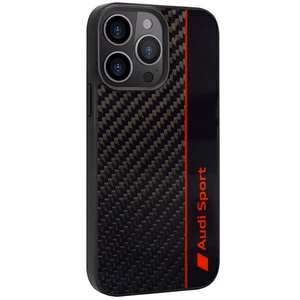 Audi Carbon Fiber Stripe Suojakuori iPhone 13 Pro Max 6.7 musta/musta kova kuori AUS-TPUPCIP13PM-R8/D1-BK