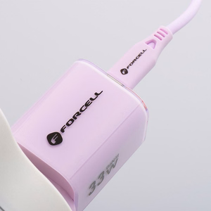 Phone charger Forcell F-Energy GaN III Crystal Color USB C + USB A QC4.0 PD 33W + silicone cable USB C to USB C VT-41 purple 0INT