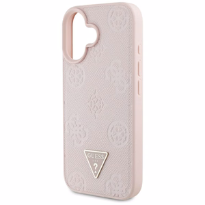 Guess Grained Hot Stamp Peony Triangle Logo MagSafe Suojakuori iPhone 16:lle - vaaleanpunainen