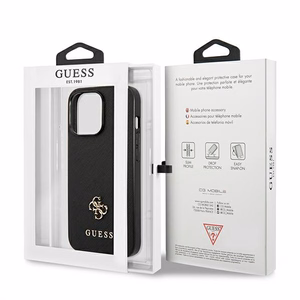 Guess Saffiano 4G Small Metal Logo suojakuori iPhone 13 Pro / 13 6.1":lle - musta