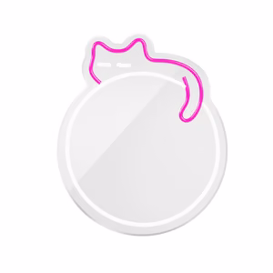Forever Light Neon Mirror LED Sleeping Cat White Pink FMNE03
