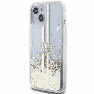 Guess Liquid Glitter Gold Stripes suojakuori iPhone 15 Plus / 14 Plus:lle - läpinäkyvä