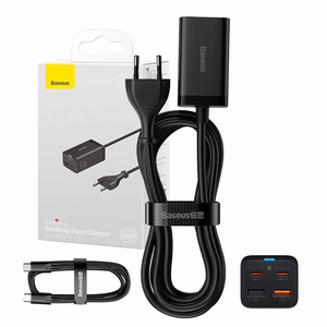 Baseus GaN3 Pro pikalaturi, 2x USB-C, 2x USB, 65W (musta)