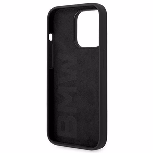 BMW silikoni metalli logo kotelo iPhone 14 Pro - musta
