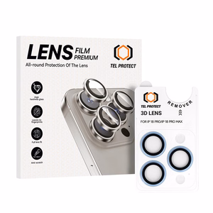 Tel Protect 3D Lens -vaaleansiniset karkaistut suojalasit Apple iPhone 18 Pro- ja iPhone 18 Pro Max -puhelinten kameralinsseille (3 kpl)