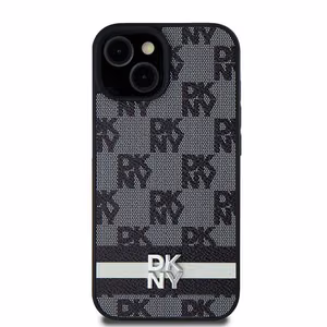 DKNY Nahkainen Ruudullinen Mono-kuvio ja Painetut Raidat Suojakuori Samsung Galaxy S24 Ultra:lle - musta