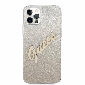 Guess GUHCP12LPCUGLSGO iPhone 12 Pro Max 6.7" kultainen/kultainen kovakotelo Glitter Gradientti Script
