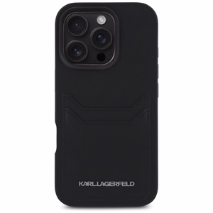 Karl Lagerfeld HC Grained PU CardSlot Metal Elong Suojakuori iPhone 16 Pro:lle - Musta