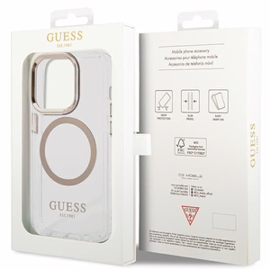 Guess Metal Outline MagSafe iPhone 15 Pro Max Suojakuori - kultainen