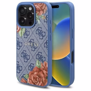Guess 4G Flowers Print MagSafe case for iPhone 16 Pro - blue