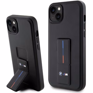 BMW Grip Stand Hot Stamp Suojakuori iPhone 14 / 15 / 13:lle - Musta