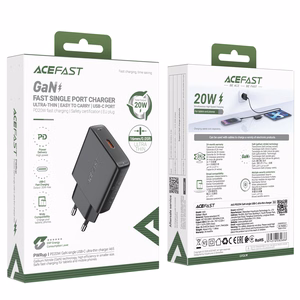 Acefast A65 PD 20W GaN USB-C Ultra Slim Wall Charger - Black