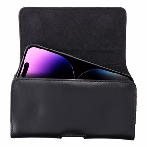 ROYAL universaali vaakasuora nahkainen vyökotelo koko M IPHONE 12 MINI / 13 MINI / SAMSUNG A40 / S8 / XIAOMI 12 / Redmi 5A musta