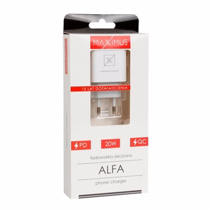 Seinälaturi MX ALFA 20W PD+QC, USB-A+C valkoinen TTT