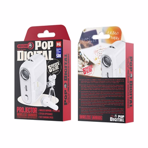 WEKOME S28 Pop Digital Series TWS-nappikuulokkeet Bluetooth 5.3 -yhteydellä, latauskotelossa projektori ja mukana 5 projektorikalvoa, valkoiset