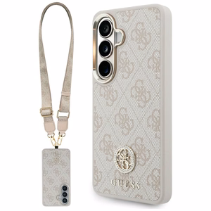 Guess 4G Big Rhinestone Triangle Strap MagSafe -suojakuori Samsung Galaxy S26:lle vaaleanpunainen