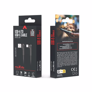 Maxlife MXUC-09 kulmakaapeli USB - USB-C 2,0 m 3A musta