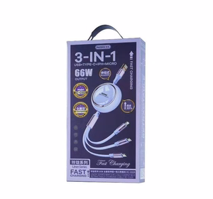 REMAX kaapeli LINON SERIES 66W 3in1 USB-C/Micro/Lightning RC-C029 violetti