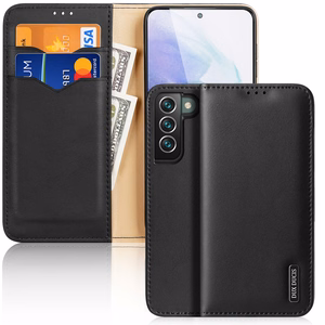 Dux Ducis Hivo Nahka Flip Cover Aitoa nahkaa Lompakko korteille ja asiakirjoille Samsung Galaxy S22 + (S22 Plus) Musta