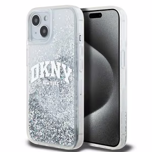 DKNY Liquid Glitter Big Logo Suojakuori iPhone 15 / 14 / 13:lle - valkoinen