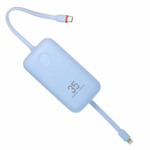 Ulkoinen akku Veger K1 (W1188) PD QC3.0 35W 10000 mAh sisäänrakennetuilla USB-C-kaapeleilla / Lightning sininen