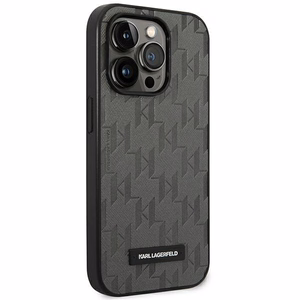 Karl Lagerfeld Saffiano Mono Metal Logo iPhone 14 Pro Max 6.7" Case - Gray