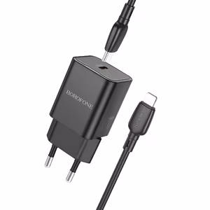 Borofone Seinälaturi BN13 Safety GaN - Type C - PD 30W Type C - Lightning kaapelilla musta