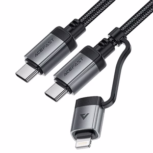 Acefast C20-01 USB-C - USB-C / Lightning kaapeli 60W/30W 480Mb/s 3A 1,2 m - musta