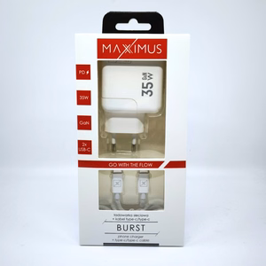 Seinälaturi MX BURST GaN PD 35W, 2xUSB-C + C/C PD kaapeli 65W valkoinen