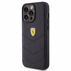 Ferrari Quilted Metal Logo Suojakuori iPhone 15 Pro Max:lle - musta