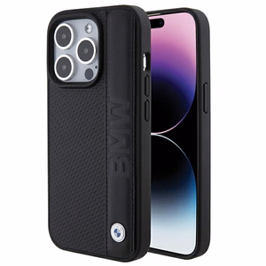 BMW Nahkainen Textured & Stripe iPhone 15 Pro Max Suojakuori - musta