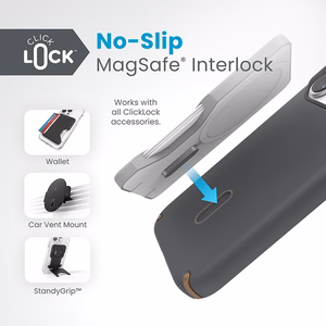 Speck Presidio2 Pro ClickLock MagSafe suojakuori iPhone 15 Pro -laitteelle, hiilenharmaa ja kylmän pronssin sävyinen