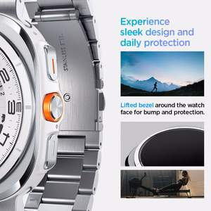Spigen Modern Fit Band -metalliranneke Samsung Galaxy Watch Ultra 47 mm -kellolle, hopea