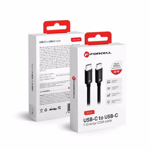 Kaapeli USB C - USB C Forcell F-Energy QC4.0 PD 3A 60W 0,25 m C338 musta