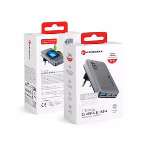 Puhelinlaturi Forcell F-Energy Ultra Slim GaN III 2 x USB C + USB A QC4.0 PD 4A 65W VT-47 harmaa 0INT