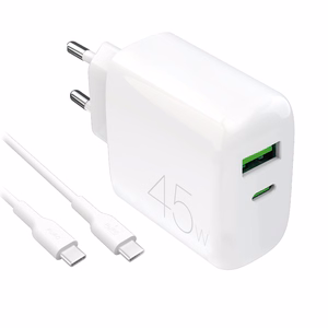 Puro Daily Prolite 45W USB-C USB-A Power Delivery laturi USB-C kaapelilla - Valkoinen