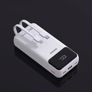 Dudao K15Pro Power Bank 20000mAh 22.5W PD USB-C / USB-A / Sisäänrakennettu Lightning ja USB-C kaapelit - Valkoinen
