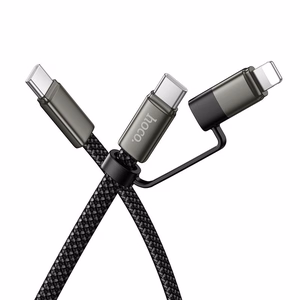 Litteä kaapeli USB C - USB C/iP 2in1 Hoco 3A 60W 1 m X125 musta