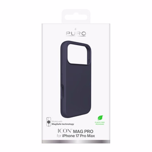 Pure Icon Mag Pro nestesilikoninen suojakuori iPhone 17 Pro Max, MagSafe-yhteensopiva, kamerasuojalla ja alumiinipainikkeilla - tummansininen