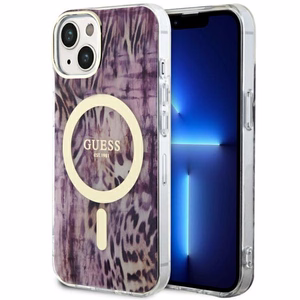 Guess Leopard MagSafe suojakuori iPhone 14:lle - vaaleanpunainen