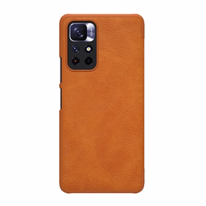 Nillkin Qin Asia Asia Xiaomi Redmi Note 11T 5G / Note 11S 5G / Note 11 5G (Kiina) / Poco M4 Pro 5G Camera Cover Holster Cover Flip Case Brown