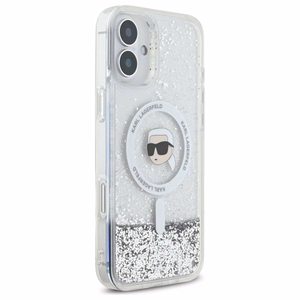 Karl Lagerfeld Liquid Glitter Karl Head MagSafe Suojakuori iPhone 16:lle - läpinäkyvä