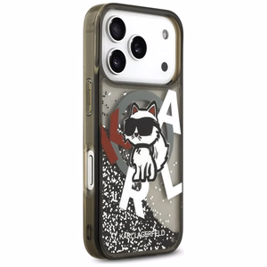 Karl Lagerfeld Liquid Glitter Choupette Logo MagSafe Suojakuori iPhone 17 Pro:lle - musta